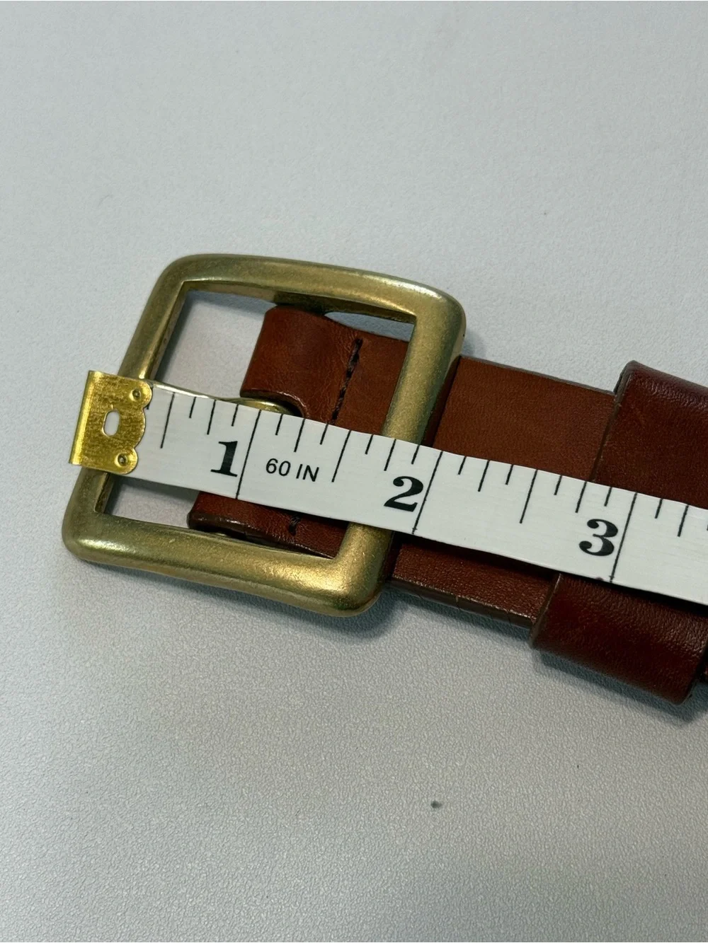 J.Crew Genuine Leather Belt Size 36 Brown Cognac Brass Buckle Classic Casual